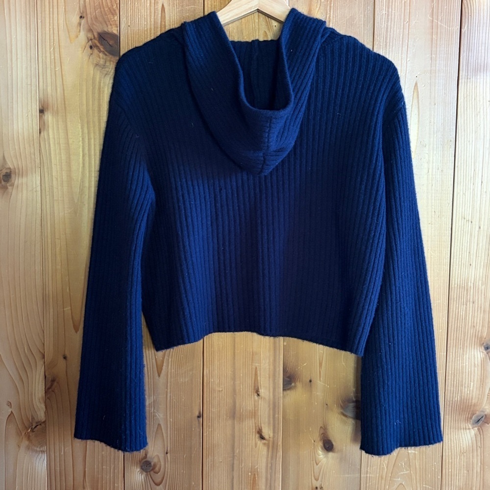 Elyse Walker Wool Hooded Rib Knit Crop Sweater - Picture 3 of 4